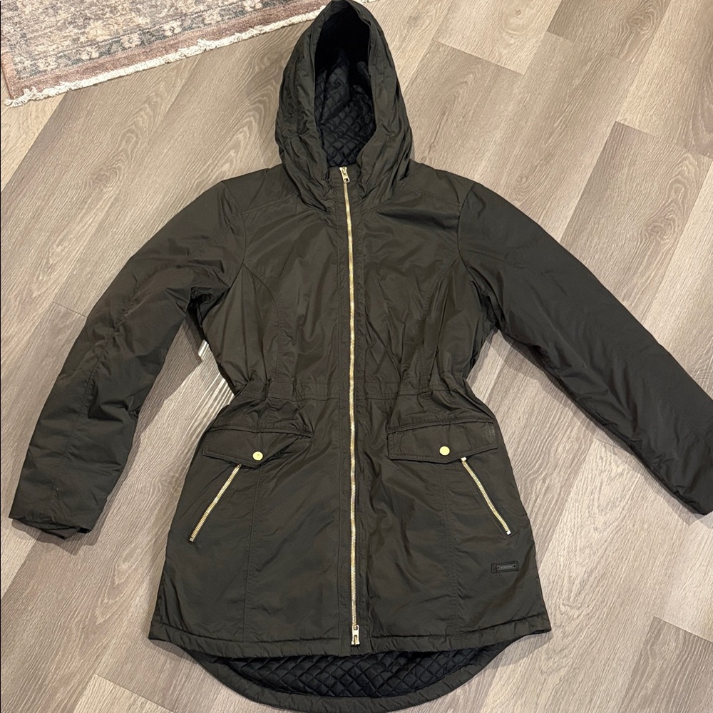 Athleta army green heavy jacket with Gold Accents